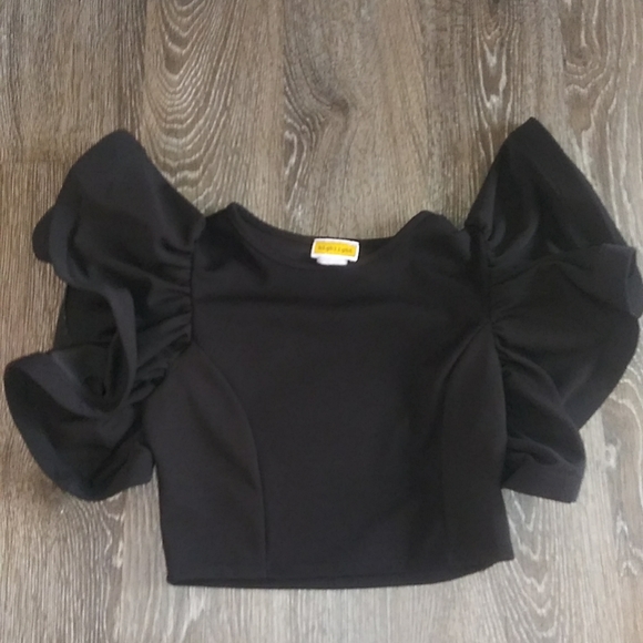 Black ruffle sleeve top - Picture 1 of 2